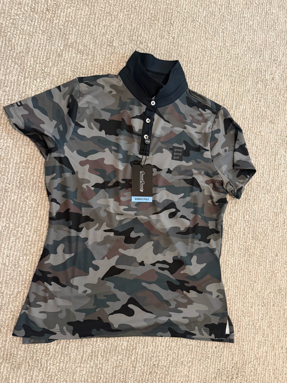 NWT GoodGood Camo Short Sleeve Polo Top - Green/Gray